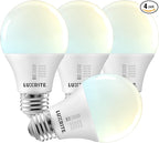 LUXRITE A19 LED Light Bulb 60 Watt Equivalent, CRI90, 5CCT 2700K 3000K 3500K 4000K 5000K, Dimmable, 800LM, Standard LED Light Bulbs 9W, E26 Base, ETL - Perfect for Lamps and Home Lighting (4 Pack)