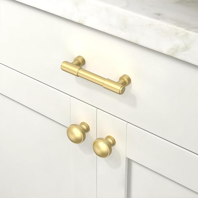TA010 10 Pack Brushed Gold Cabinet Pulls 3 Inch(76mm) Kitchen Cabinet Handles Cabinet Hardware for Drawer Pulls
