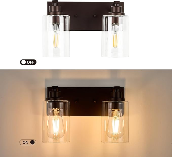 2-Light Bathroom Light Fixtures Modern ORB Vanity Lights for Bathroom Lighting Fixtures Over Mirror with Clear Glass Shade for Cabinet Mirror Bedroom Hallway