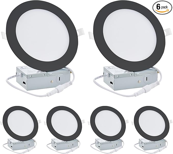 6 Pack 6 Inch LED Recessed Ceiling Light, Dimmable, 2700K 3000K 3500K 4000K 5000K 5CCT, 1100LM 12W, 120V, High Brightness Canless Wafer Downlight, ETL FCC