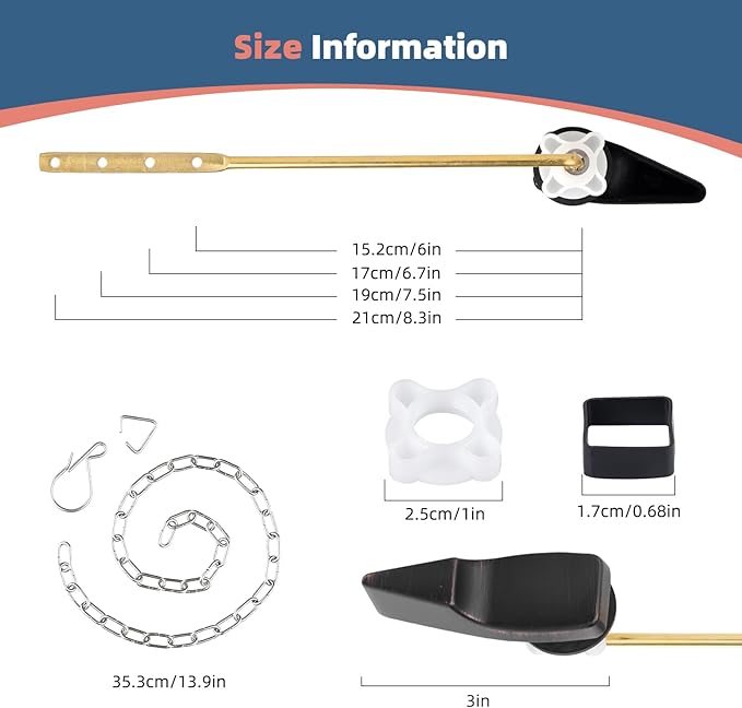 Universal Toilet Handle Replacement Kit, Front Mount Toilet Trip Lever Compatible with American Standard Toilet, Brass Toilet Flusher Replacement with Stainless Steel Flapper Chain, Oil Rubbed Bronze