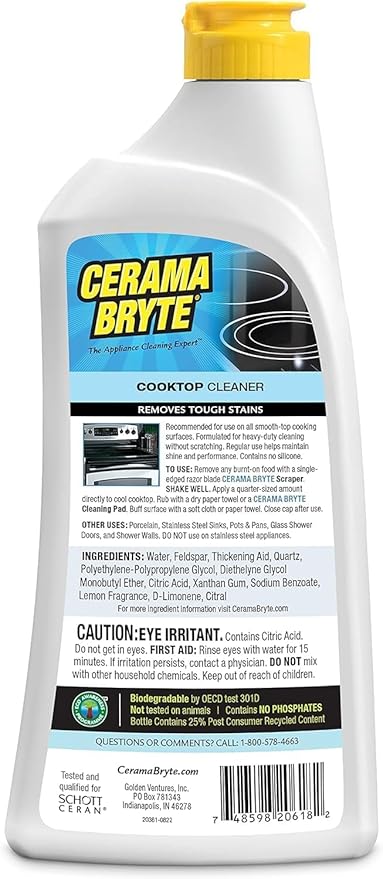 Cerama Bryte Removes Tough Stains Cooktop and Stove Top Cleaner for Glass - Ceramic Surfaces, 18 Ounces, 2 Pack