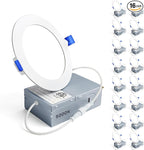 Ensenior 16 Pack 4 Inch LED Recessed Ceiling Light, Dimmable, 5000K Daylight, 750LM 9W 120V, High Brightness Canless Wafer Downlight - ETL&FCC&IC