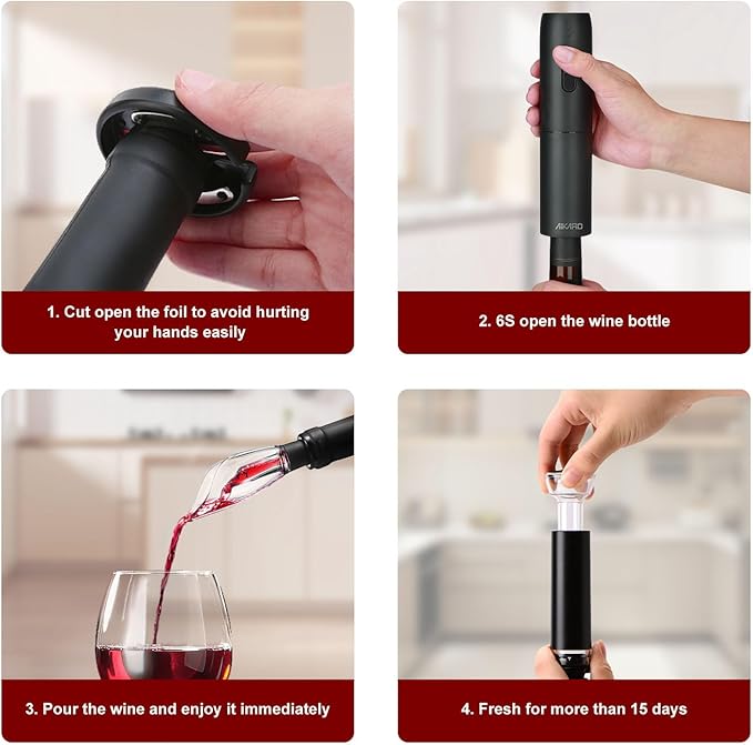 AIKARO - Electric Wine Bottle Opener Automatic Corkscrew, Rechargeable (Set C)