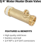 3/4" MIP x MHT Brass Water Heater Drain Valve, Threaded Connection Drain Valve