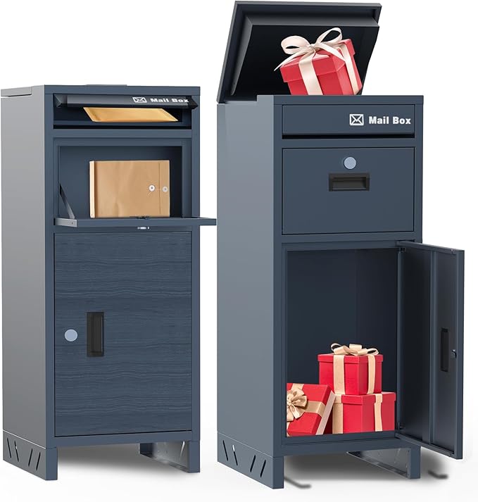 Package Delivery Boxes for Outside,Parcel Drop Boxes with Lock,Custom Address Stickers Package Drop Boxes for Outside is Weatherproof,Package Delivery Box for Porch,No Installation(17.7*18.1*43.15 in)