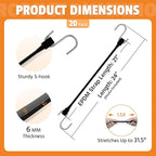 21" Rubber Bungee Cords with Hooks, 100% EPDM Bungee Cord with 150% Max Stretch, Heavy Duty Bungee Straps for Securing Tarps, Canvases, Cargo, Motorcycle, Weatherproof, Pack of 20