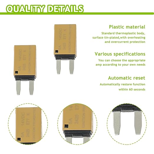 5A DC 12V-14V Auto Reset Circuit Breaker ATM Low Profile T1 Mini Blade Fuses Breakers for Car Trucks Marine Boat RV Solar and More,2 Pack