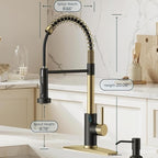 Touch-Less Kitchen Faucet, 3 Modes Pull Down Sprayer, LED Temperature Control,Sensor Activated,Ceramic Valve, 360-Degree Rotation, 1 or 3 Hole Deck Plate. 10-Year Warranty. (KW-79GR, Gold/Black)