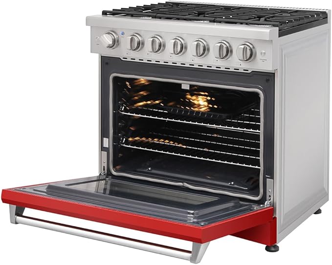 36 inch Professional Freestanding Pro-Style Natural Gas Range or Liquid Propane Gas Range with 6 Burners, 6.0 cu.ft. Oven Capacity, in Stainless Steel - KOS-36RG03M (Red)