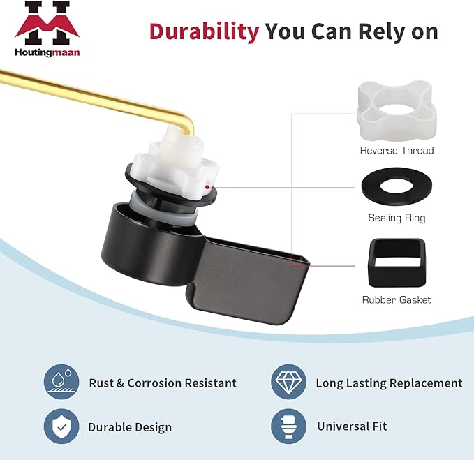 Houtingmaan Toilet Handle Replacement Kit,Toilet Handle Lever for Most Front Mount Toilets, Universal Brass Toliet Flush Handle Lever with Stainless Steel Flapper Chain,Black
