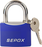 SEPOX® Large Outdoor Padlock, Heavy Duty 50mm 2" All-Weather Keyed Padlock - Solid Steel Body with 3pcs Keys, Waterproof Blue Cover, Ideal for Gates, Fences, Chain, Gym Lockers, Toolboxes & Sheds
