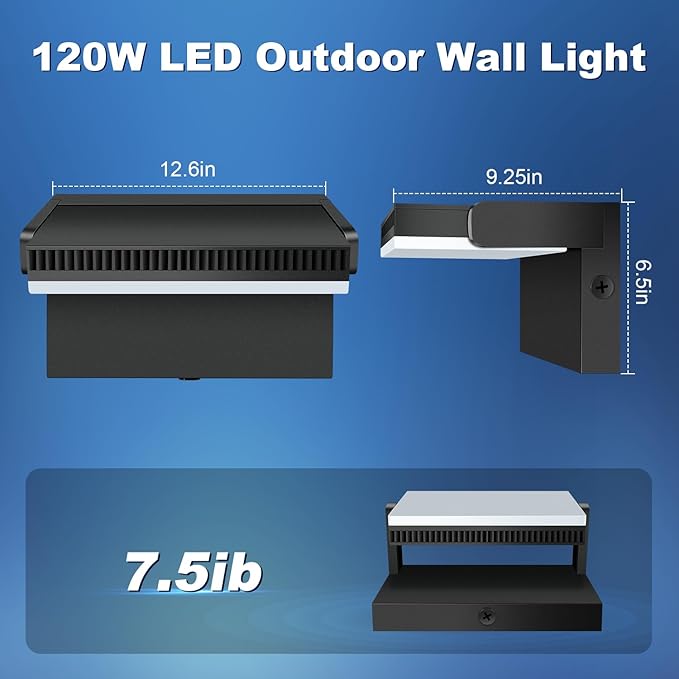 Juyace 120W LED Wall Pack Light Dusk to Dawn Outdoor Lighting Exterior Fixtures 360 °Rotation 5000K for Garage Yard Barn Area Backyard Building