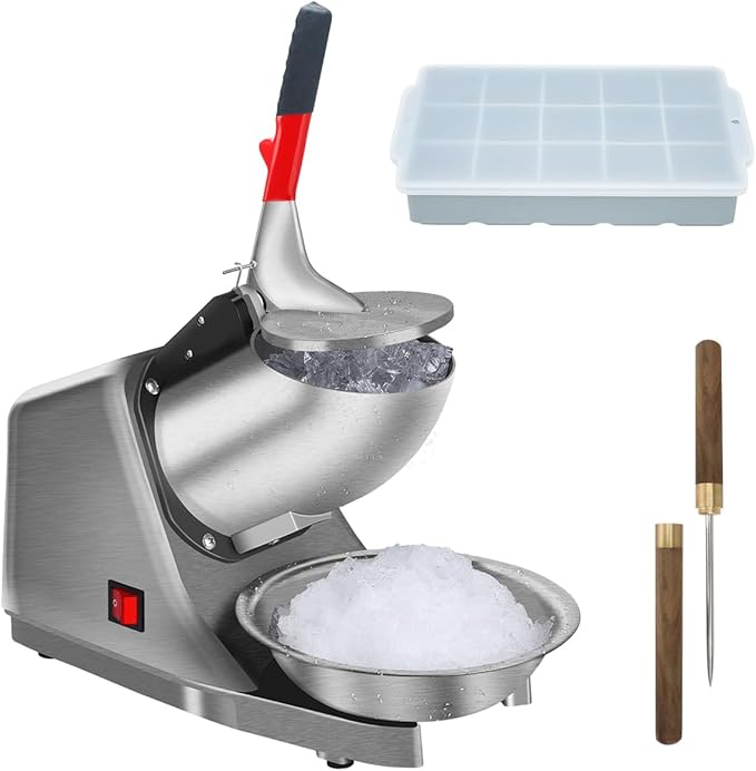 Shaved Ice Machine Snow Cone Machine Ice Crusher with Stainless Steel Blade Kitchen Electric for Shaved Ice and Snow Cone (300W 2000r/min) Also Comes with a Free Ice Pick and Ice Cube Tray