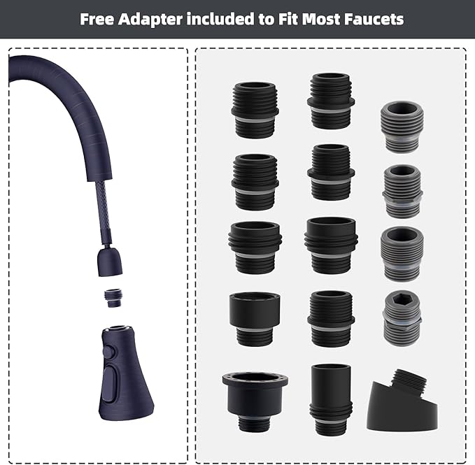 Hibbent Pull Down Spray Head, NSF/ANSI/CAN 61 & CUPC Certified 3-Function Spray Nozzle, 15 Adapters, Kitchen Sink Faucet Head Replacement Compatible with Moen, Delta, Kohler, Oil-Rubbed Bronze