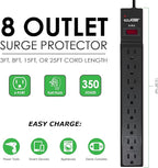 Digital Energy 25 FT 8 Outlet Surge Protector Power Strip - 15 AMP, 1875 W, 125 V, 350 J Surge Protection, ETL Listed - Flat Plug, Black