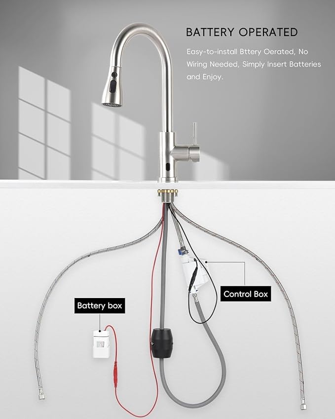 APPASO Touchless Kitchen Faucet with Pull-Down Sprayer, Kitchen Sink Faucet Touchless Brushed Nickel, Single Handle Hands-Free Motion Sensor Faucets Suitable for 1 or 4-Hole Sink, Stainless Steel