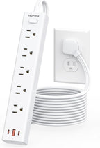 Flat Plug Power Strip, 10 Ft Ultra Thin Flat Extension Cord, Surge Protector with 5 Outlets & 3 USB Ports (2 USB C), 1700 Joules, Wall Mount, Desktop Charging Station for Home Office Dorm, White