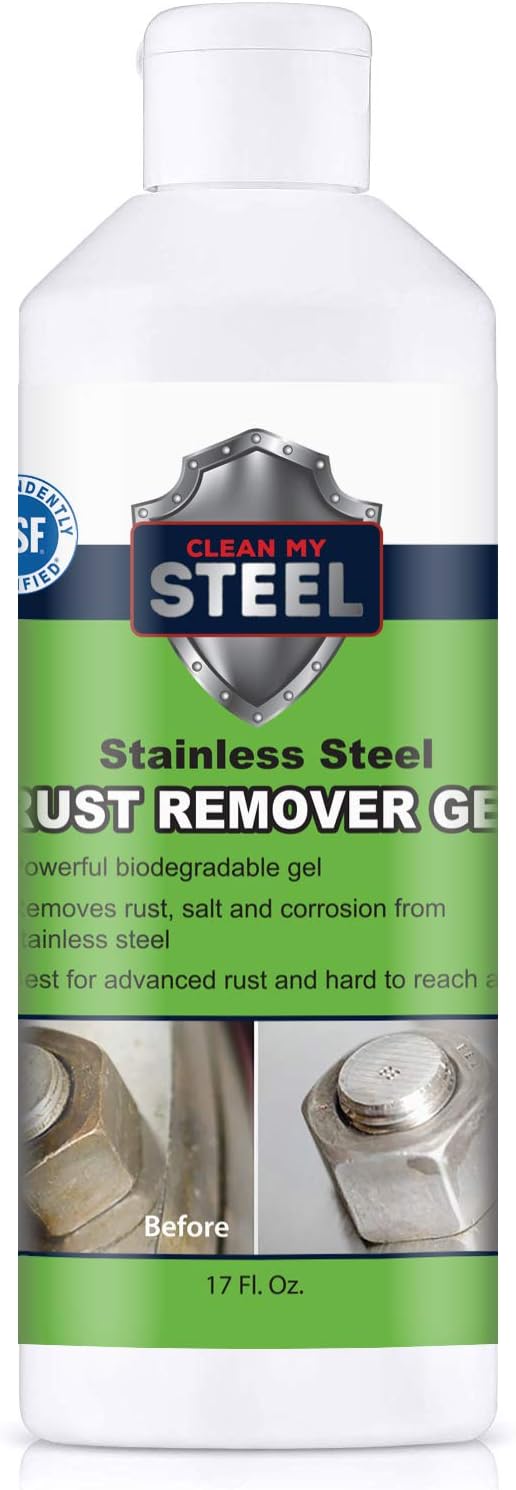 Heavy-Duty Rust Stain Remover for Industrial Use on Metal Surfaces Including Stainless Steel. Our Cleaner and Stainless Steel Rust Remover Gel Needs No Scrubbing, Simply Apply and Rinse off (17 oz)