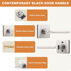 Probrico Privacy Door Handle Interior Heavy Duty Square Brushed Nickel Door Knobs for Bedroom Bathroom Reversible Keyless Door Lever Satin Nickel, 2 Pack