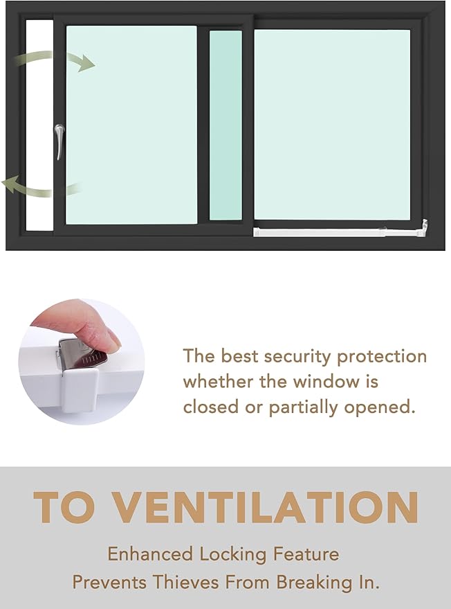 Greatim GT-DB004 Patio Door and Window Security Bar, Safety Bars for Windows, Childproof, Locking System, Anti-Lift Lock, Vertical Bar, Sliding Glass Doors/Window Lock, Adjustable (15.7~26.75 inch)