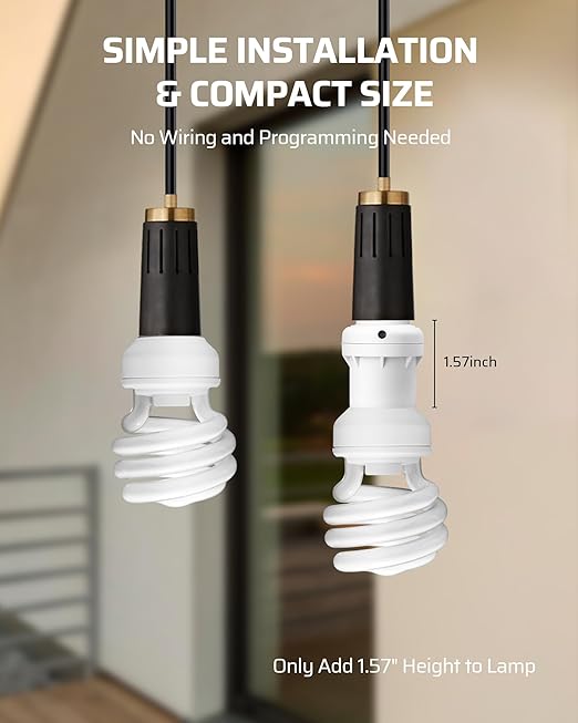 DEWENWILS Light Sensor Socket, E26/E27 Socket Adapter, Automatic Dusk to Dawn, Double Sensors for Porch/Wall Light Fixtures, Compatible with Incandescent/CFL/LED/Halogen, 2 Pack, White, ETL Listed