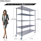 60"x24"x72" Black 5-Tier Premium Metal Wire Shelving NSF 4000 LBS MAX Capacity Heavy Duty Steel Storage Rack for Warehouse, Garage, Hospital, Commercial Space & School w/Premium Wheels