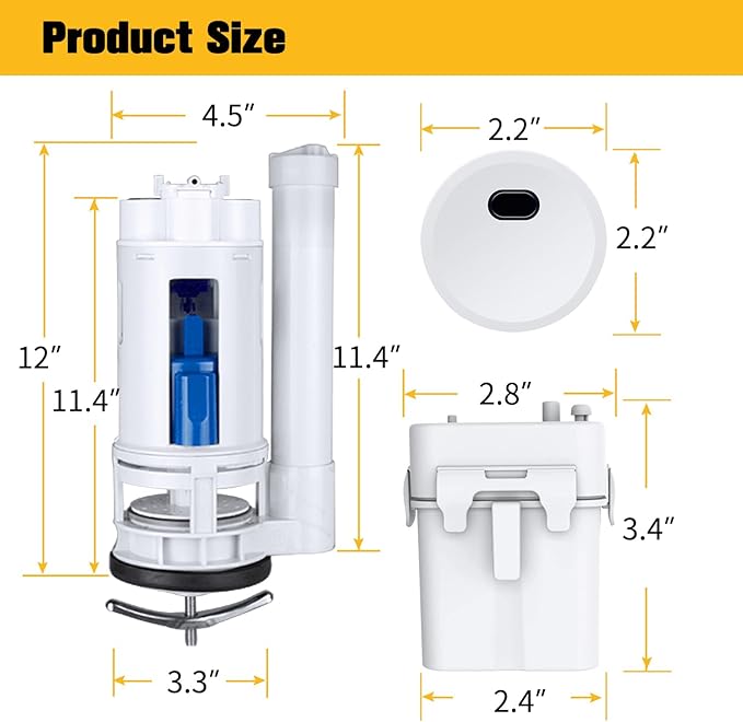 KERDE Touchless Toilet Flush Kit,Automatic Toilet Flusher,Dual Flush Valve Replacement Kit,Tank Accessories,Battery Powered,One-Piece Toilet Repair,2-inch Water Tank Accessories (12.in) 2L-29