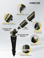 COLOER Mini Size Die-cast Brass Landscape SpotLights Outdoor,12Volt AC/DC Low Voltage Landscape Lighting,IP65 Waterproof Outdoor Adjustable Yard Spotlight with Stake(104B,Bronze,1-Pack Without Bulb)