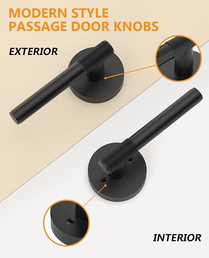 Asidrama 4 Pack Passage Door Handles with Lock, Black Door Handles Interior for Bedroom or Bathroom, Heavy Duty Door Lever with Reversible Interior Door Handle for Left Right Sided Doors