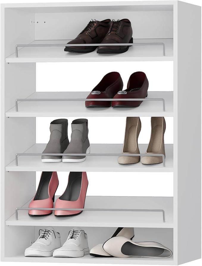 Shoe Shelf Short Tower Closet Unit, Modular Closet System, Wood Closet System Organizer with Storage for Walk In Closets, Clothing Rack for Hanging Clothes, Bedroom, White, 25.5"W