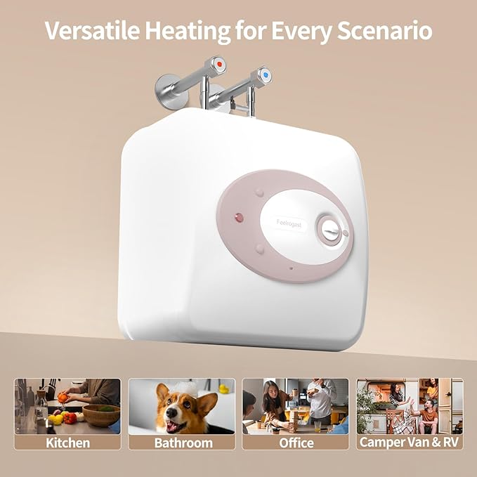Electric Mini Tank Water Heater-4 Gallon Under Sink Instant Hot Water for RV, Camper, Kitchen, Food Truck, 120V 1500W, Dusty Rose, Wall or Floor Mounted