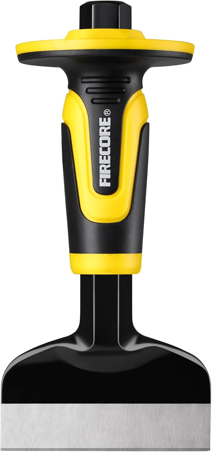 Rock Chisel, Firecore 4 Inch by 8 Inch Masonry Chisel with Hand Guard, Heavy Duty Flat Cold Chisel for Concrete Stone Brick Rock Tile Mortar Breaking Demolishing Carving Splitting Cutting Mason Tools