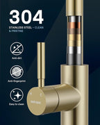 WEWE Kitchen Faucets with Pull Down Sprayer, Stainless Steel Single Handle 1 Hole for Family Kitchen Commercial Camper Laundry Rv Bar, Gold