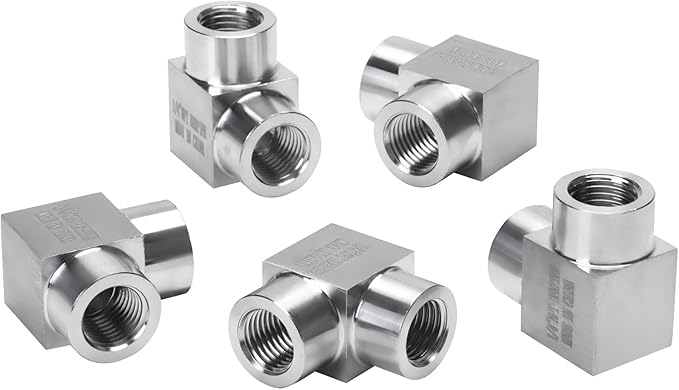 90 Degree Street Elbow - 1/4" NPT Female to 1/4" NPT Female Stainless Steel 304 Heavy Duty Forged Square Barstock Street Elbow Adapter Pipe Fitting (pack of 5)