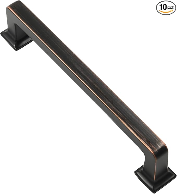 Alzassbg 10 Pack Oil Rubbed Bronze Cabinet Pulls, 5 Inch(128mm) Hole Centers Cabinet Handles Square Kitchen Hardware for Cabinets AL3046ORB