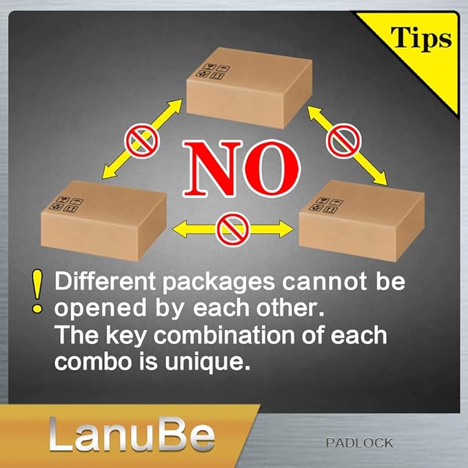 LanuBe Lock Laminated keyed Padlock (1-9/16", 40mm), keyed Alike Locks, Long Shackle,Marked Orange Plastic Hoop, Pack of 6