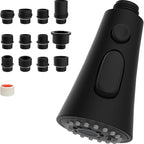 Hibbent 3-Function Pull Down Kitchen Faucet Head Replacement with 12 Adapters, NSF/ANSI/CAN 61 & CUPC Certified Sink Spray Nozzle, Compatible with Moen, Delta, Kohler Faucets, Matte black