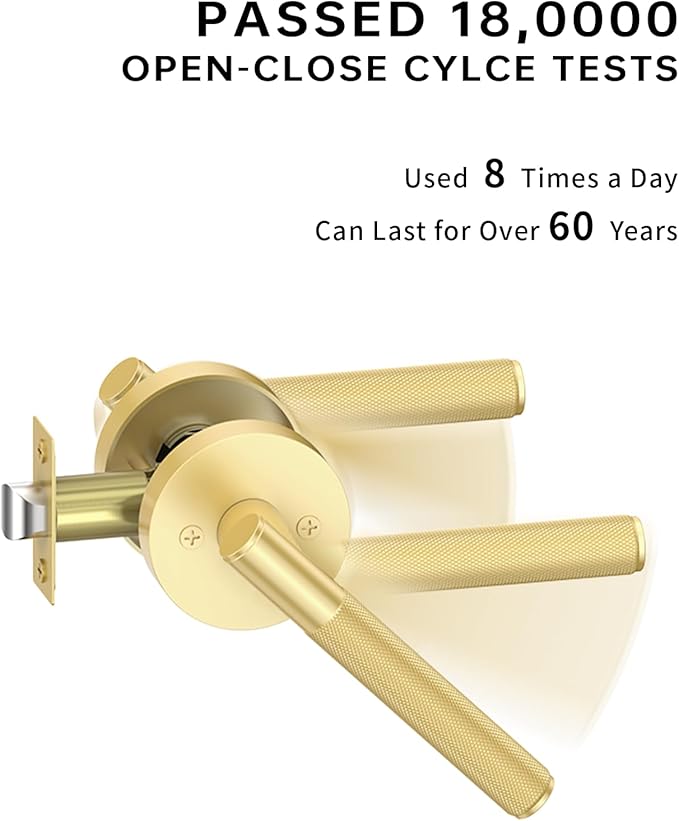 Asidrama 4 Pack Passage Gold Door Handles, Door Lever with Door Knobs Indoor for Bedroom or Bathroom, Heavy Duty Brushed Gold Door Handles Interior with Locks for Left Right Sided Doors