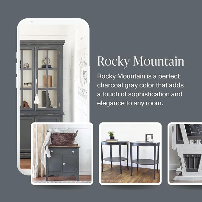 Country Chic All-in-One Chalk Paint for Furniture, Cabinets, Home Decor, Eco-Friendly, Matte Finish, Built-In Primer & Top Coat for Wood, Metal - Rocky Mountain (Charcoal Grey) - 8 oz (237 ml)