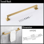 BAGNOLUX Gold Towel Bar, Bathroom Set 4 Pieces, Bath Towel Holder Set SUS304 Stainless Steel, Towel Bar Rack Set for Wall Mounted, Square Bathroom Accessories Set Fixture Heavy Duty, Brushed Brass