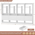 8FT Closet System with 8 Wood Drawers, 96" Closet Organizer System with 20+ Small Shelves & 2 Hanging Rods, Walk-in/Nursery Closet Systems, Set of 4, White (96" L x 15" W x 80" H)