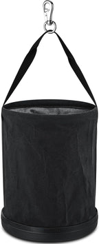 1 Pack Utility Canvas Tool Bucket 15 x 12 All Purpose Canvas Bucket Bag, Truck Tool Organizer with Plastic Bottom Metal Hook for Store Work Accessory, Load Capacity up to 150 Lbs (Black)