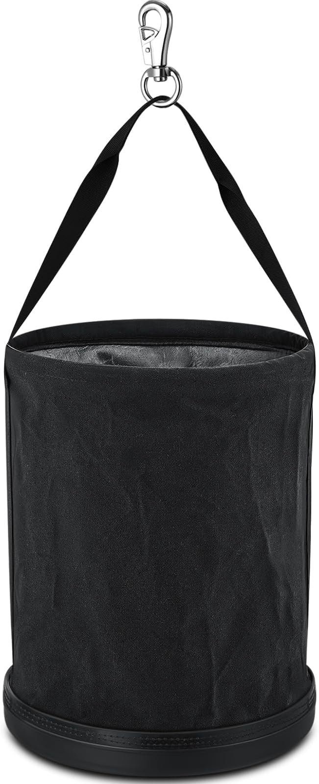1 Pack Utility Canvas Tool Bucket 15 x 12 All Purpose Canvas Bucket Bag, Truck Tool Organizer with Plastic Bottom Metal Hook for Store Work Accessory, Load Capacity up to 150 Lbs (Black)