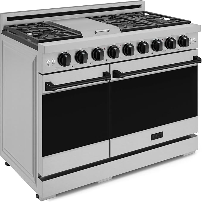 Gordon Ramsay by THOR Kitchen 48 Inch Professional Liquid Propane Range with Tilt Panel Touch Control in Stainless Steel/Black