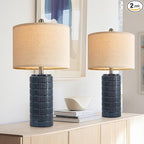 PoKat 24" Modern Ceramic Table Lamps Set of 2 for Bedroom, Blue Bedside Lamps for Night Stands, Farmhouse Desk Decor Nightstand Table Lamps for Living Room End Table Dark Blue