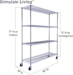 60"x18"x72" Prime Heavy Duty Chrome 4-Tier Wire Shelving NSF 3200 LBS MAX Capacity Storage Rack for Commercial, Hospital, School, Garage, and Kitchen Uses (with Wheels)
