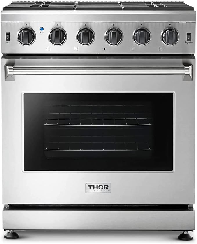THOR Kitchen Freestanding Professional 30-Inch Gas Range in Stainless Steel - Model LRG3001ULP + LP Conversion Kit