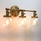 Phansthy 3-Light Wall Sconces Antique Brass Vanity Light, Industrial Wall Lamps with On Off Switch and Clear Glass Lampshade, Vintage Wall Lighting for Bathroom Living Room (Antique, Globe Shade)