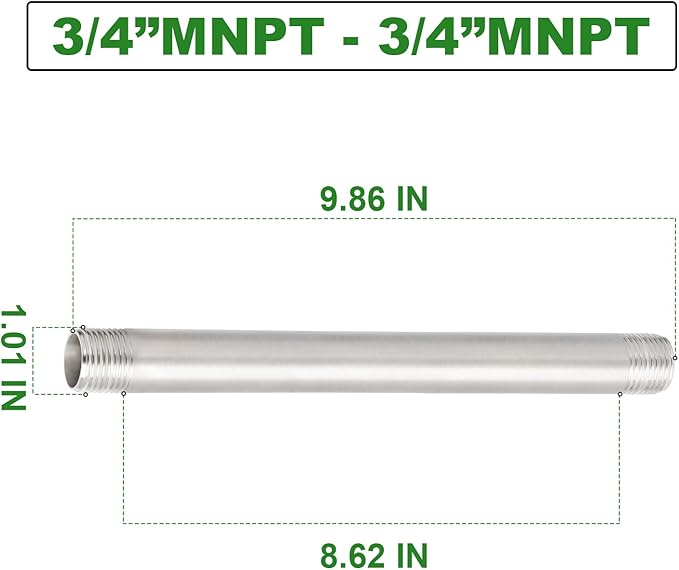 TAISHER 2Pcs Stainless Steel Pipe Fittings, 3/4" NPT x 3/4" NPT Male Threaded, 10" Length Nipple Cast Pipe
